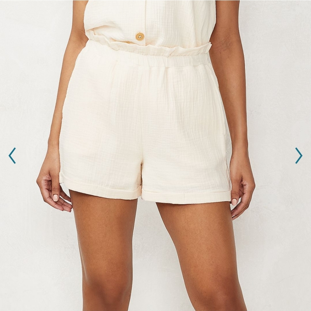 Lauren Conrad cream silk paperbag shorts